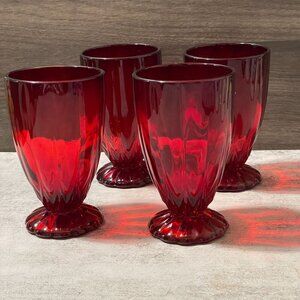 Vintage New Martinsville Janice Ruby Red Set of 4 Depression Water Glasses 8oz.